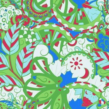Tracery seamless pattern. Mehndi design. 6 colors. Ethnic doodle texture. Cur Stock Illustration