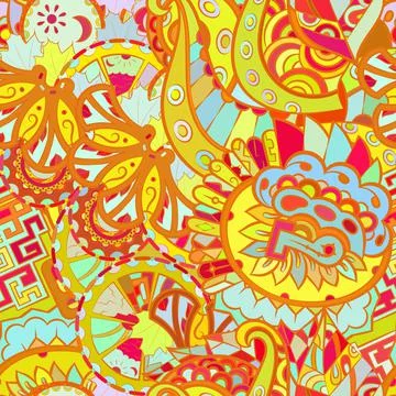 Tracery seamless pattern. Mehndi design. Ethnic doodle texture. Curved doodli 스톡 일러스트