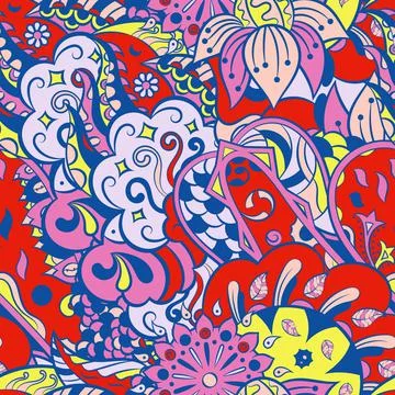 Tracery seamless pattern. Mehndi design. 6 colors. Ethnic doodle texture. Cur Stock Illustration