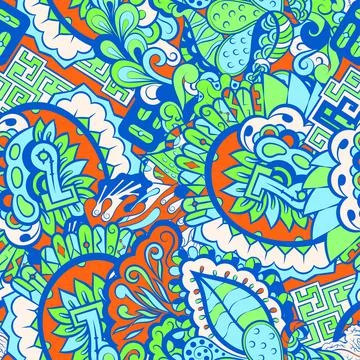 Tracery seamless pattern. Mehndi design. 6 colors. Ethnic doodle texture. Cur Illustrazione stock