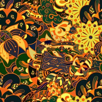 Tracery seamless pattern. Mehndi design. Dark sharp colors. Ethnic doodle tex イラスト素材