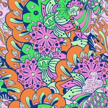 Tracery seamless pattern. Mehndi design. 6 colors. Ethnic doodle texture. Cur Stock Illustration