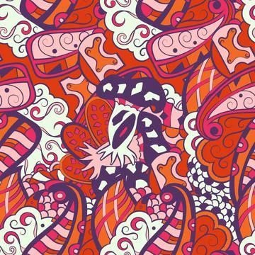 Tracery seamless pattern. Mehndi design. 6 colors. Ethnic doodle texture. Cur Illustrazione stock