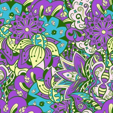 Tracery seamless pattern. Mehndi design. 6 colors. Ethnic doodle texture. Cur 스톡 일러스트