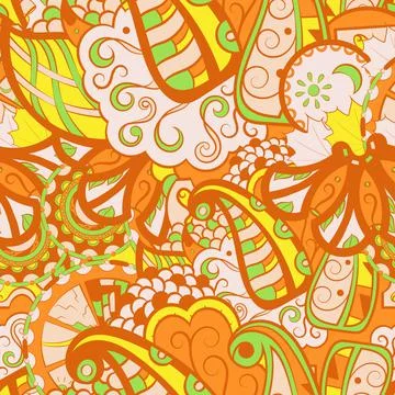 Tracery seamless pattern. Mehndi design. 6 colors. Ethnic doodle texture. Cur Stock Illustration