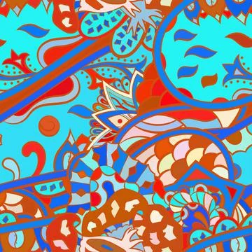 Tracery seamless pattern. Mehndi design. Ethnic doodle texture. Curved doodli 스톡 일러스트