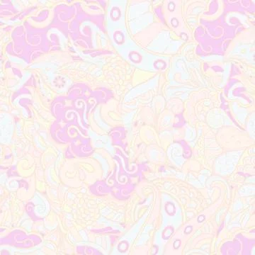 Tracery seamless pattern. Mehndi design. Pastel. 7 colors. Ethnic doodle text Stockillustratie