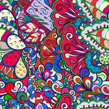 Tracery seamless pattern. Mehndi design. Ethnic doodle texture. Curved doodli Illustrazione stock