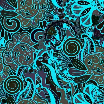 Tracery seamless pattern. Mehndi design. Dark sharp colors. Ethnic doodle tex 库存插图