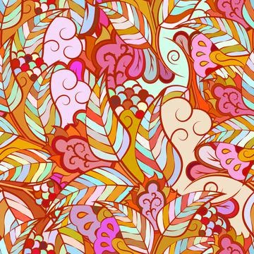 Tracery seamless pattern. Mehndi design. Ethnic doodle texture. Curved doodli Stock Illustration