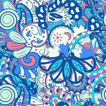 Tracery seamless pattern. Mehndi design. 6 colors. Ethnic doodle texture. Cur Stock Illustration