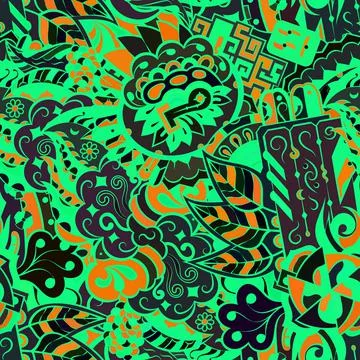 Tracery seamless pattern. Mehndi design. Dark sharp colors. Ethnic doodle tex 스톡 일러스트