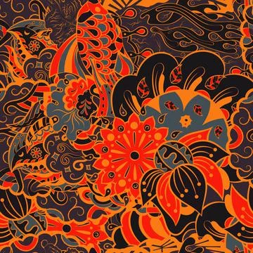 Tracery seamless pattern. Mehndi design. Dark sharp colors. 6 colors. Ethnic  イラスト素材