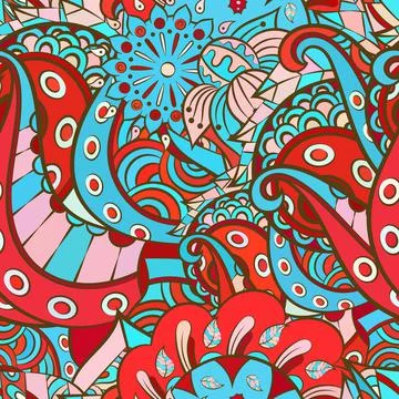 Tracery seamless pattern. Mehndi design. Ethnic doodle texture. Curved doodli Stock Illustration
