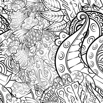 Tracery seamless pattern. Mehndi design. Binary monochrome black and white. E Stock Illustration