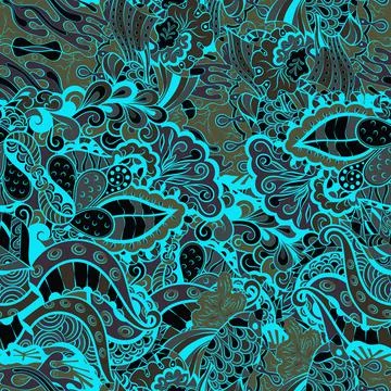 Tracery seamless pattern. Mehndi design. Dark sharp colors. 6 colors. Ethnic  Stock Illustration