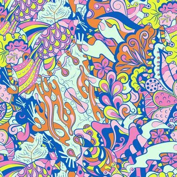 Tracery seamless pattern. Mehndi design. 6 colors. Ethnic doodle texture. Cur Illustrazione stock