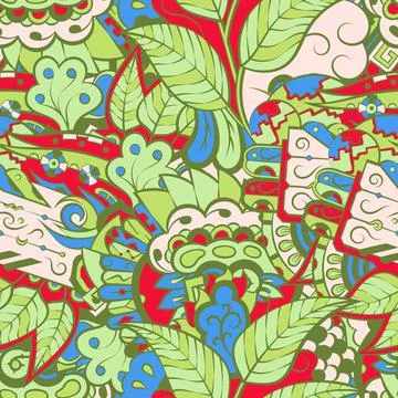 Tracery seamless pattern. Mehndi design. 6 colors. Ethnic doodle texture. Cur 스톡 일러스트