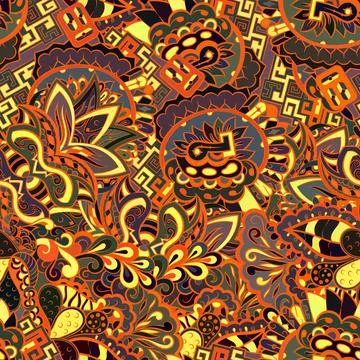 Tracery seamless pattern. Mehndi design. Dark sharp colors. Ethnic doodle tex Stock Illustration