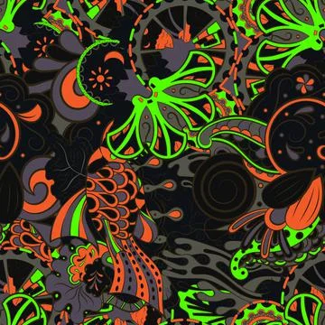 Tracery seamless pattern. Mehndi design. Dark sharp colors. 7 colors. Ethnic  Stock Illustration