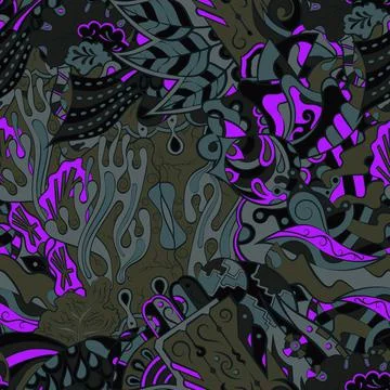 Tracery seamless pattern. Mehndi design. Dark sharp colors. 7 colors. Ethnic  库存插图