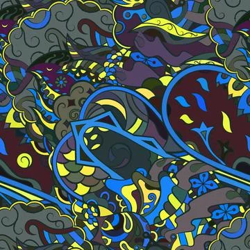 Tracery seamless pattern. Mehndi design. Dark sharp colors. Ethnic doodle tex 스톡 일러스트