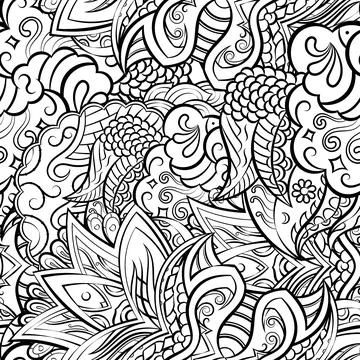 Tracery seamless pattern. Mehndi design. Binary monochrome black and white. E Illustrazione stock
