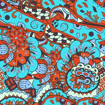 Tracery seamless pattern. Mehndi design. 7 colors. Ethnic doodle texture. Cur 스톡 일러스트
