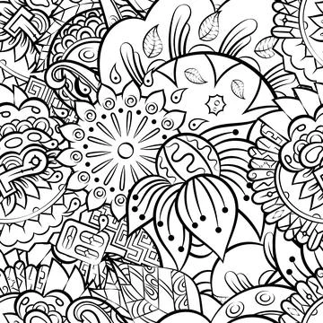Tracery seamless pattern. Mehndi design. Binary monochrome black and white. E Stock Illustration