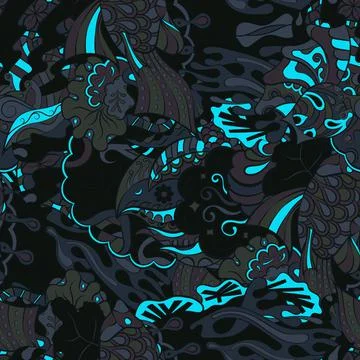 Tracery seamless pattern. Mehndi design. Dark sharp colors. 7 colors. Ethnic  스톡 일러스트
