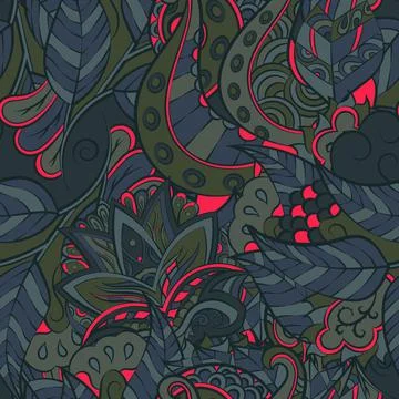 Tracery seamless pattern. Mehndi design. Dark sharp colors. 7 colors. Ethnic  Stock Illustration