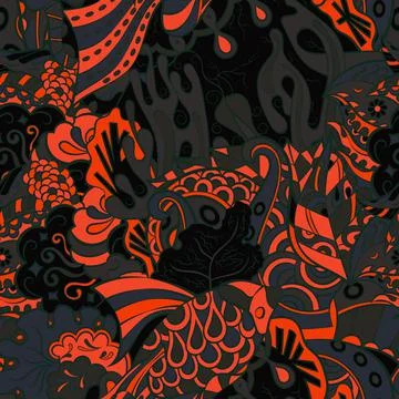 Tracery seamless pattern. Mehndi design. Dark sharp colors. 7 colors. Ethnic  Stock Illustration