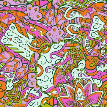 Tracery seamless pattern. Mehndi design. 7 colors. Ethnic doodle texture. Cur Illustrazione stock