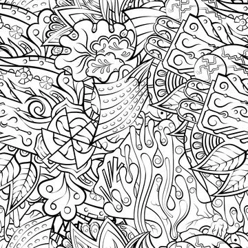Tracery seamless pattern. Mehndi design. Binary monochrome black and white. E Illustrazione stock