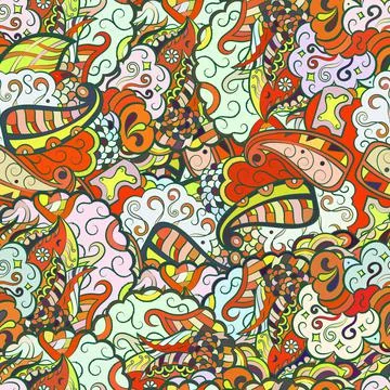 Tracery seamless pattern. Mehndi design. Ethnic doodle texture. Curved doodli Stock-Illustration