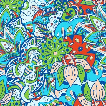 Tracery seamless pattern. Mehndi design. 6 colors. Ethnic doodle texture. Cur Illustrazione stock