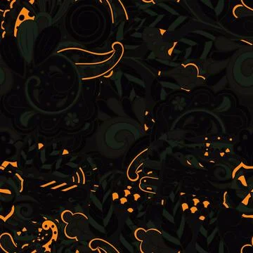Tracery seamless pattern. Mehndi design. Dark sharp colors. 7 colors. Ethnic  Stock Illustration