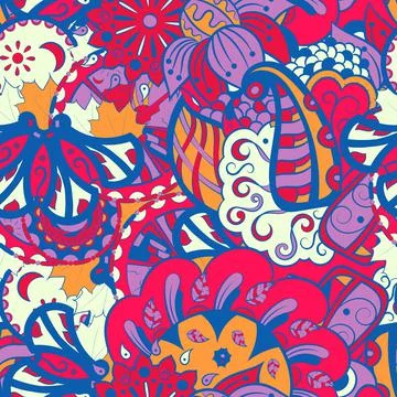 Tracery seamless pattern. Mehndi design. 6 colors. Ethnic doodle texture. Cur Illustrazione stock