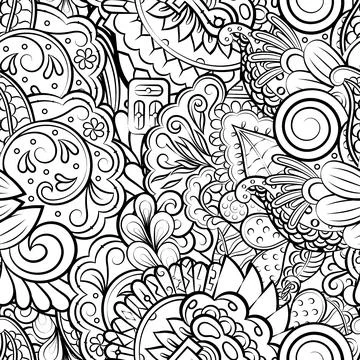 Tracery seamless pattern. Mehndi design. Binary monochrome black and white. E Stock Illustration