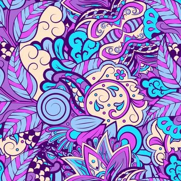 Tracery seamless pattern. Mehndi design. 6 colors. Ethnic doodle texture. Cur Stock Illustration