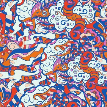 Tracery seamless pattern. Mehndi design. 6 colors. Ethnic doodle texture. Cur 스톡 일러스트