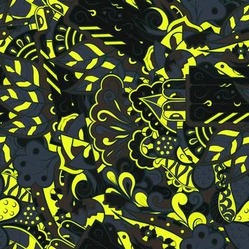 Tracery seamless pattern. Mehndi design. Dark sharp colors. 7 colors. Ethnic  Illustrazione stock
