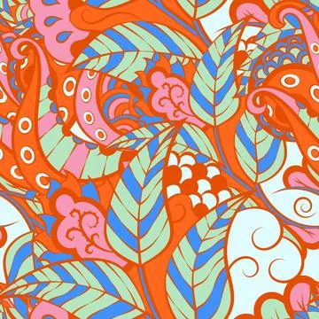 Tracery seamless pattern. Mehndi design. 6 colors. Ethnic doodle texture. Cur Stock Illustration
