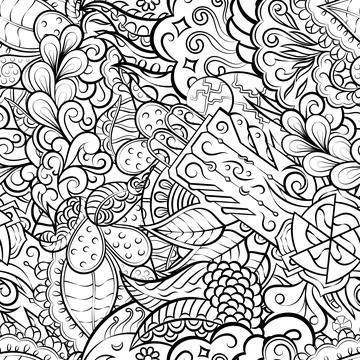 Tracery seamless pattern. Mehndi design. Binary monochrome black and white. E Stock Illustration