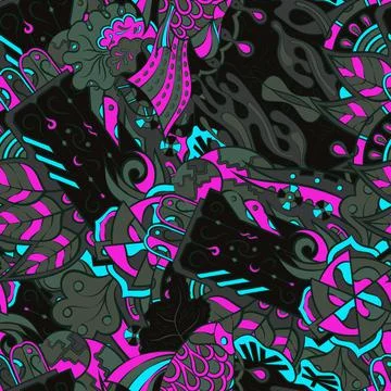 Tracery seamless pattern. Mehndi design. Dark sharp colors. 7 colors. Ethnic  스톡 일러스트