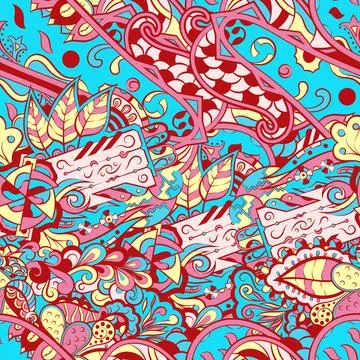 Tracery seamless pattern. Mehndi design. 6 colors. Ethnic doodle texture. Cur 스톡 일러스트