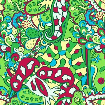 Tracery seamless pattern. Mehndi design. 7 colors. Ethnic doodle texture. Cur Illustrazione stock