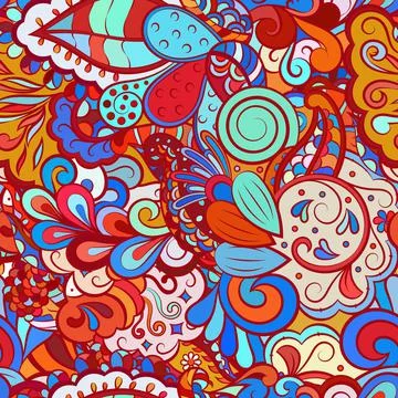 Tracery seamless pattern. Mehndi design. Ethnic doodle texture. Curved doodli Stock Illustration