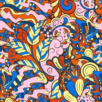 Tracery seamless pattern. Mehndi design. 7 colors. Ethnic doodle texture. Cur Stock-Illustration