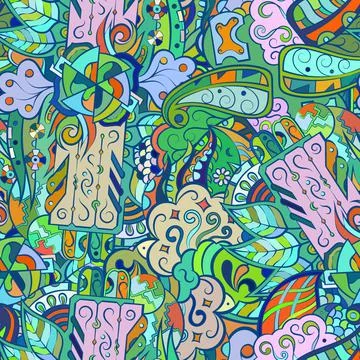 Tracery seamless pattern. Mehndi design. Ethnic doodle texture. Curved doodli 스톡 일러스트
